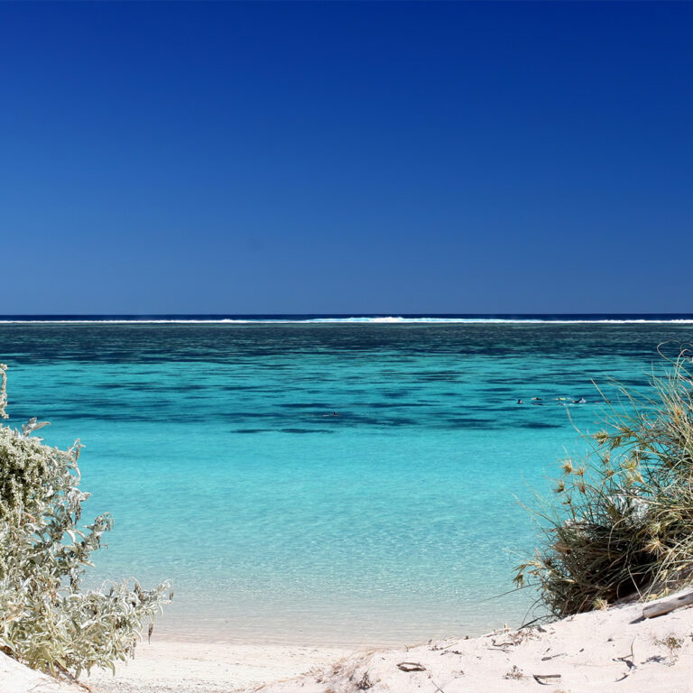 Crystal clear turquoise waters of Ningaloo Reef with white sandy beach