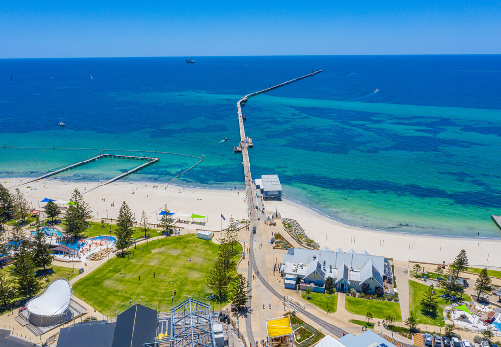 Aerial view of Busselton jetty in Australia
